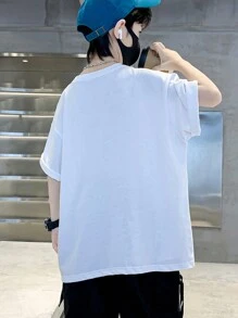 酷街頭風圓領T恤帶M字母圖案適合夏天 - 白色 - 查看 2