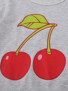 小女童櫻桃圖案T恤 - 灰色 - 查看 3