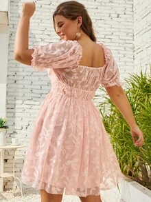 S BETRO Đầm Plus Size viền lá sen Thực vật Thanh lịch - Màu Hồng baby - Xem 2