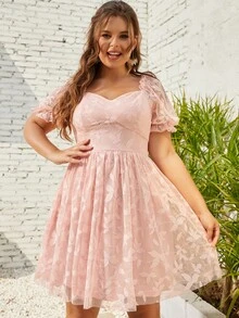S BETRO Đầm Plus Size viền lá sen Thực vật Thanh lịch - Màu Hồng baby - Xem 4