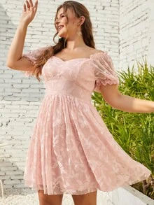 S BETRO Đầm Plus Size viền lá sen Thực vật Thanh lịch - Màu Hồng baby - Xem 5