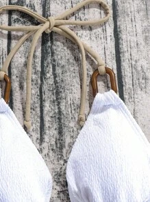 Ring Linked Halter Triangle Bikini Top - White - View 3