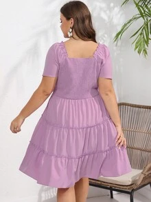 Plus Solid Ruffle Hem Dress - Lilac Purple - View 2
