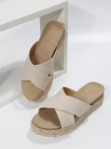 Women's Fashionable Casual Classic Crossed Beige Wedge Sandals With Thick Soles