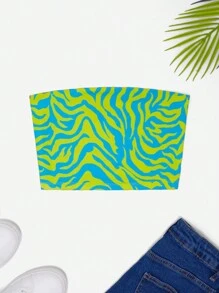 EURMUSE In Toàn bộ Áo Tube Crop - màu xanh lá - Xem 1