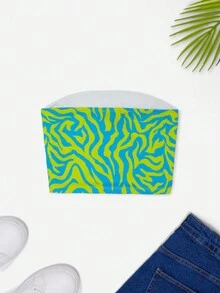 EURMUSE In Toàn bộ Áo Tube Crop - màu xanh lá - Xem 2