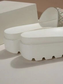 女性水鑽裝飾涼鞋,魅力四射白色坡跟涼鞋 - 白色 - 查看 4