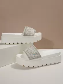 女性水鑽裝飾涼鞋,魅力四射白色坡跟涼鞋 - 白色 - 查看 6