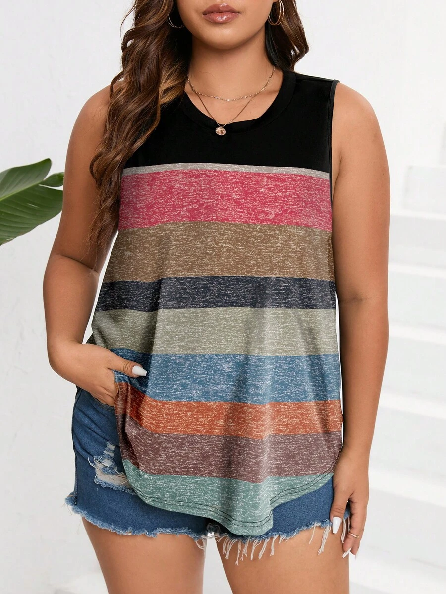 SHEIN LUNE Áo hai dây Plus Size Khối Màu Giải trí - Nhiều màu - Xem 1