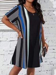 SHEIN LUNE 大碼休閒圓點 條紋連衣裙 - 彩色 - 查看 4