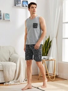 Conjunto De Pijama Para Hombre Con Bolsillo Delantero Estampado De Planetas - Multicolor - Ver 4