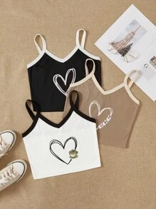 3入組愛心圖案撞色滾邊家居服上裝 - 彩色 - 查看 1