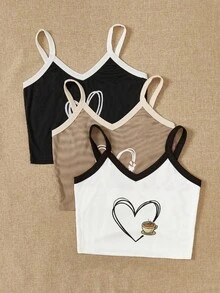 3入組愛心圖案撞色滾邊家居服上裝 - 彩色 - 查看 3