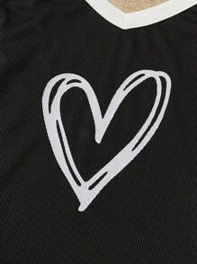 3入組愛心圖案撞色滾邊家居服上裝 - 彩色 - 查看 5