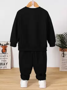 SHEIN Young Boy Reflective Spider Print Sweatshirt & Sweatpants - Black - View 2