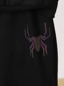 SHEIN Young Boy Reflective Spider Print Sweatshirt & Sweatpants - Black - View 5
