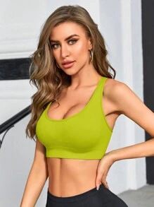 Easithlete 素色後背十字交叉運動型胸罩 - 綠色 - 查看 4