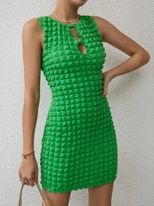 SHEIN Essnce Đầm Cắt ra Xù nhỏ màu trơn Gợi cảm - màu xanh lá - Xem 5