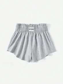 SHEIN EZwear 字母補丁細節紙袋腰短褲 - 淺灰色 - 查看 3