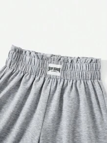 SHEIN EZwear 字母補丁細節紙袋腰短褲 - 淺灰色 - 查看 4