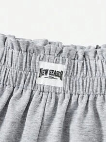 SHEIN EZwear 字母補丁細節紙袋腰短褲 - 淺灰色 - 查看 5