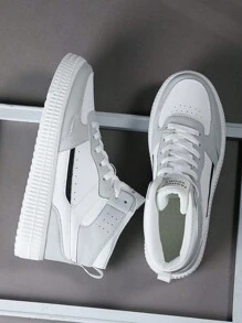 2024新款男士休闲鞋，街头时尚轻便运动鞋，个性化高帮滑板鞋，学生帆布鞋 - 白色 - 查看 3