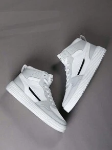 2024新款男士休闲鞋，街头时尚轻便运动鞋，个性化高帮滑板鞋，学生帆布鞋 - 白色 - 查看 5