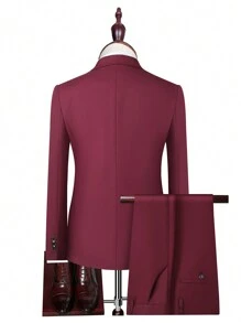 Manfinity Mode Nam 1 Miếng Cổ áo Nút đơn Áo vest & 1 Miếng Quần tây - Màu Đỏ Sâu - Xem 2