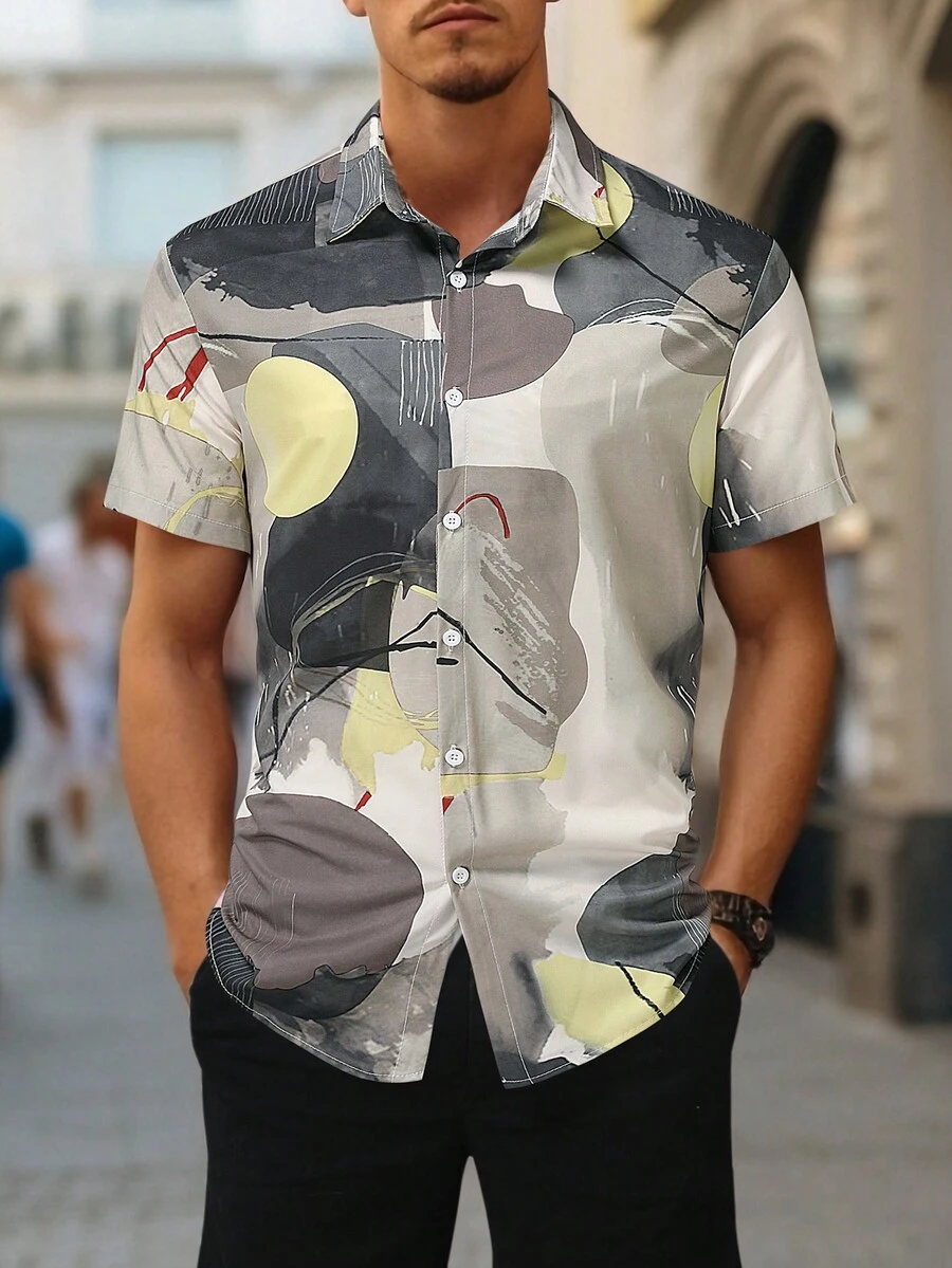 Manfinity RSRT 男士圖案印花襯衫不帶T恤 - 彩色 - 查看 1