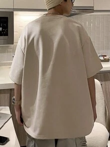 Manfinity Hypemode 男士休闲纯色落肩超大 T 恤 - 杏色 - 查看 2