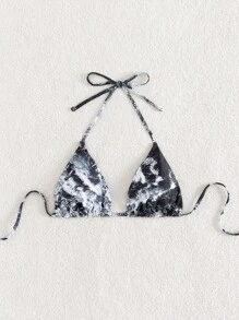 Tie Dye Halter Triangle Bikini Top - Multicolor - View 4