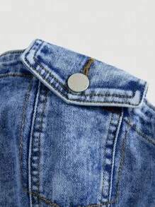 SHEIN MOD Plus Button Through Denim Tube Top - Medium Wash - View 4