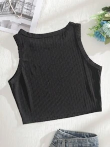 INAWLY Letter Graphic Crop Tank Top - Black - View 2