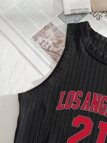 INAWLY Letter Graphic Crop Tank Top - Black - View 4