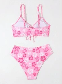 Swim Mod 印花抽繩比基尼泳裝 - 粉色 - 查看 2
