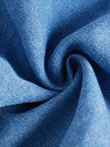 SHEIN MOD Plus Off Shoulder Puff Sleeve Frill Trim Crop Denim Top - Medium Wash - View 4