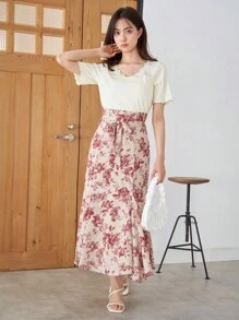 DAZY 素色蕾絲邊條紋針織T恤 - 白色 - 查看 9