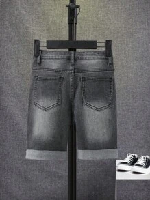 SHEIN Tween Boy Ripped Frayed Bleach Wash Denim Shorts