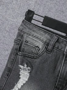 SHEIN Tween Boy Ripped Frayed Bleach Wash Denim Shorts