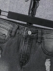 SHEIN Tween Boy Ripped Frayed Bleach Wash Denim Shorts