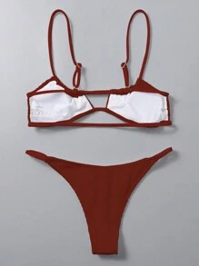 SHEIN Swim Summer Beach Plain Cut Out Bra & Swim Bottom Bikini Set Bathing Suit - Rust Brown - View 2