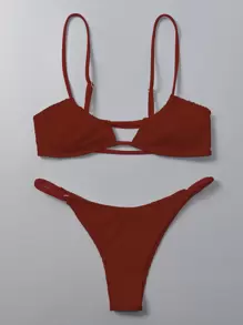 SHEIN Swim Summer Beach Plain Cut Out Bra & Swim Bottom Bikini Set Bathing Suit - Rust Brown - View 5