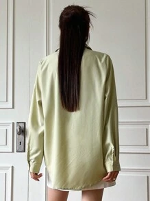 DAZY Chất rắn Nút phía trước Áo sơ mi - màu xanh lá - Xem 2