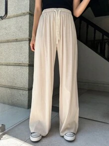 DAZY Drawstring Waist Wide Leg Pants - Apricot - View 1