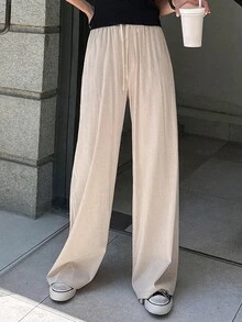 DAZY Drawstring Waist Wide Leg Pants - Apricot - View 3