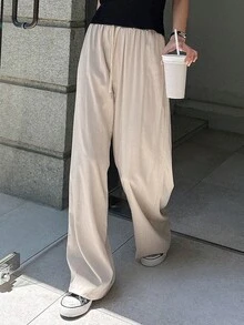 DAZY Drawstring Waist Wide Leg Pants - Apricot - View 4