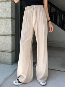 DAZY Drawstring Waist Wide Leg Pants - Apricot - View 6
