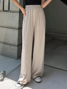 DAZY Drawstring Waist Wide Leg Pants - Apricot - View 7