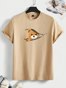 Manfinity RebelGame 男士棉小熊印花T恤 - 卡其色 - 查看 1