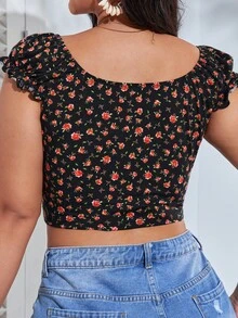 Dreamara Plus Ditsy Floral Print Tie Front Crop Tee - Multicolor - View 2